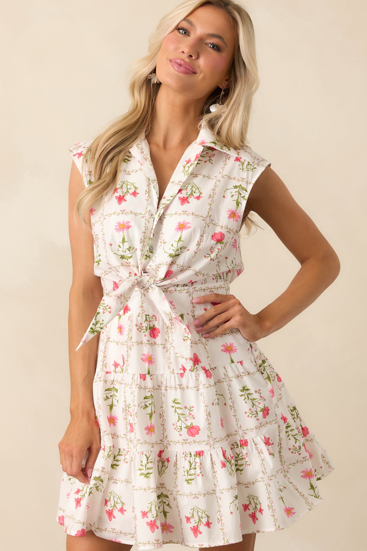 Ivory Floral Cotton Mini Dress