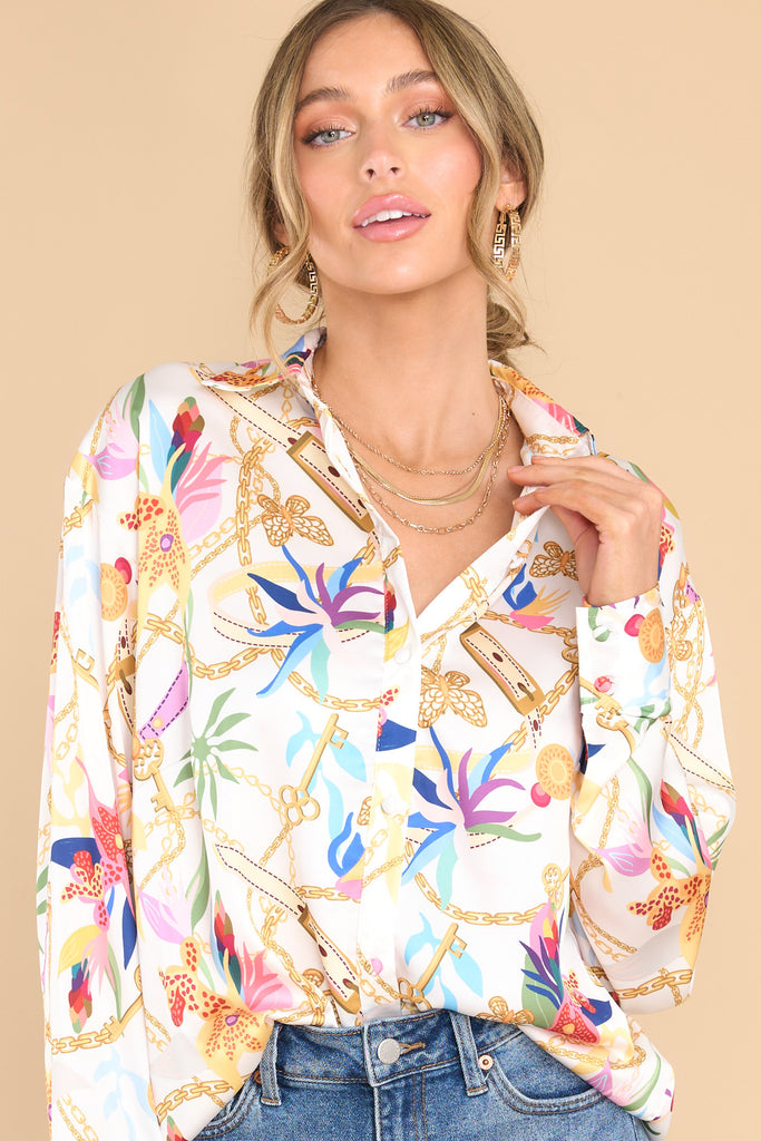 1 This Is My Day Ivory Multi Floral Print Top at reddress.com