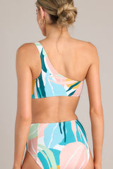 Back view of this bikini top that features a one shoulder strap and removable pads.