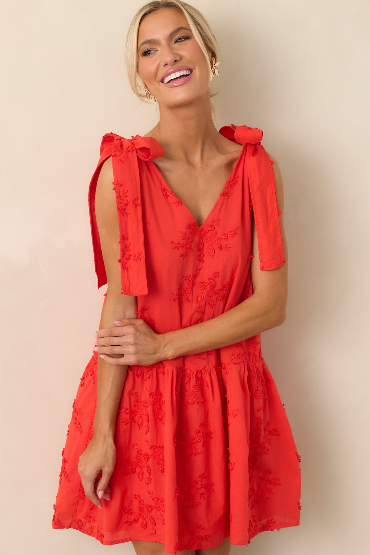 EMBROIDERED COTTON MINI DRESS
