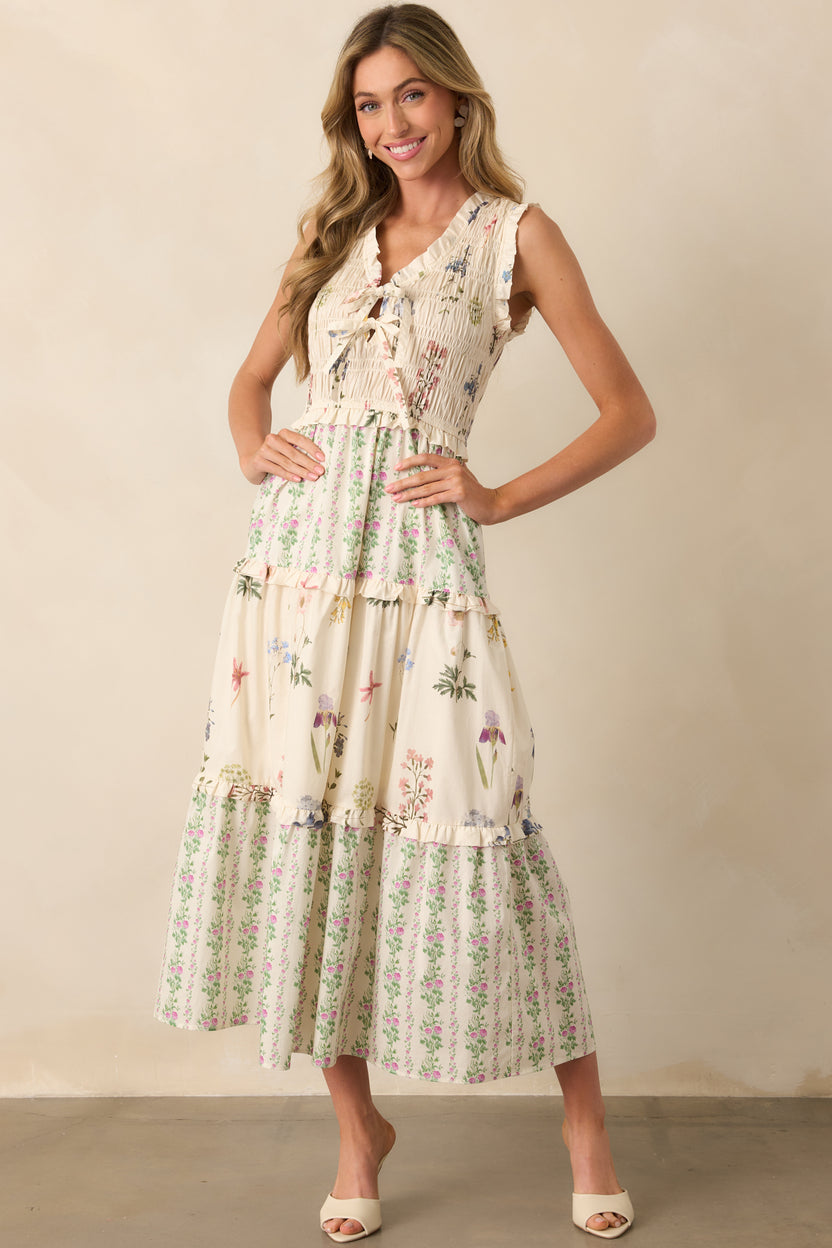 Women's V Neck Printing Maxi Dress Sleeveless Floor-length Wrapped Chest Casual Dress Beach Holiday Dress main image 1