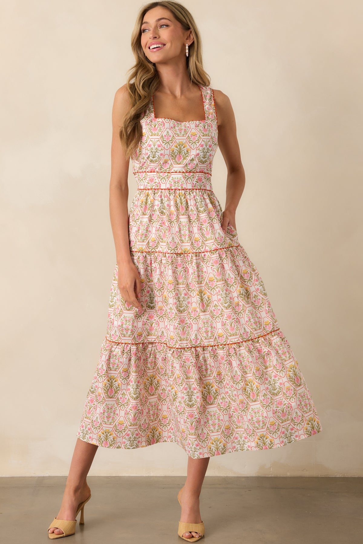 Orange Geometric Floral Cotton Maxi Dress