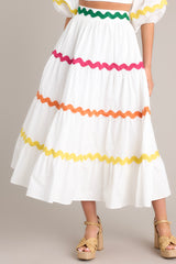 Front view of this skirt that features a high waist and a side zipper closure.