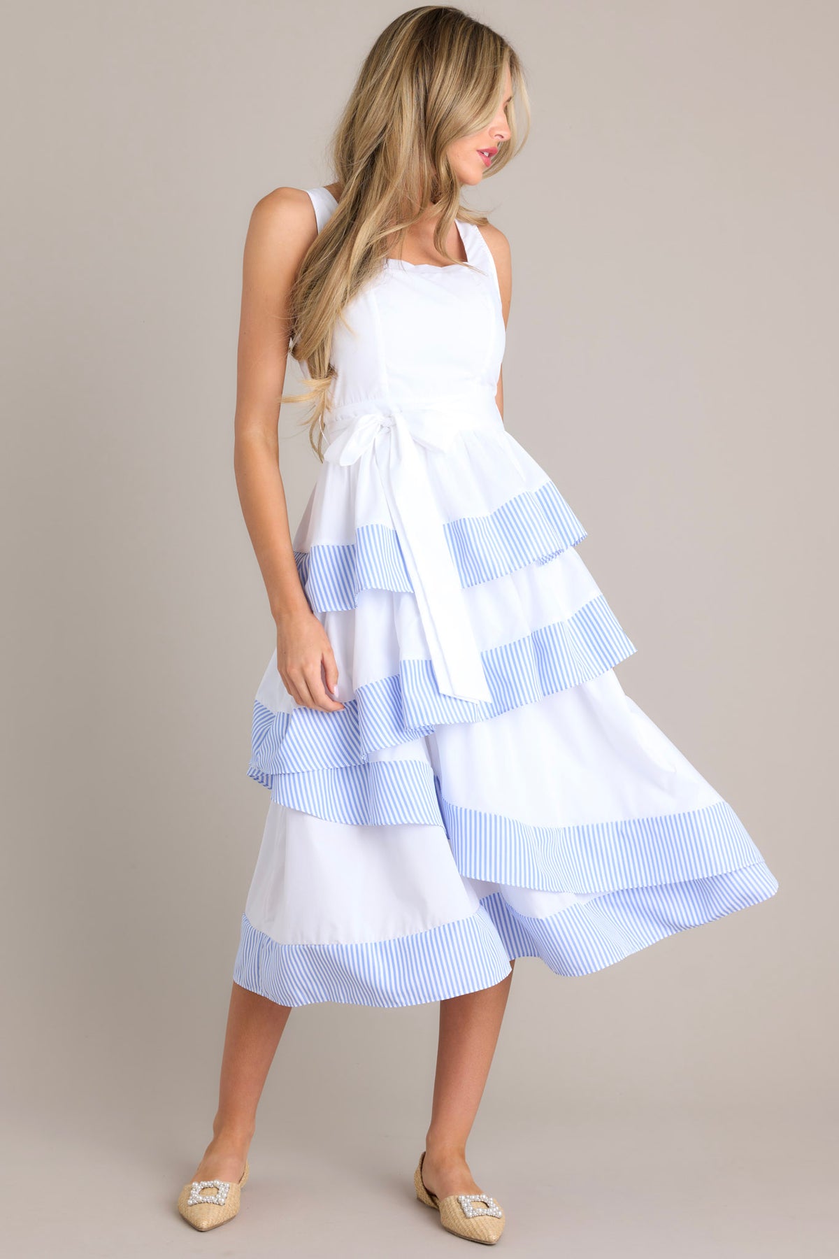 Cutout Striped Tiered Summer Midi Dress