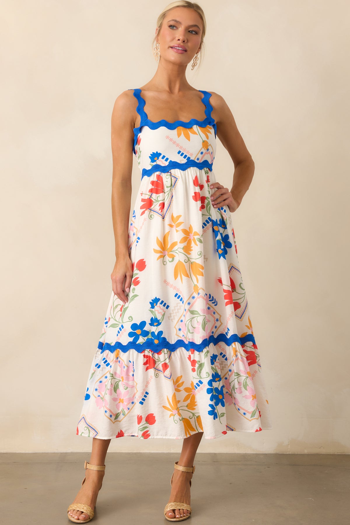 Ivory Floral Patchwork Maxi Dress - Vacation Dresses | Red Dress