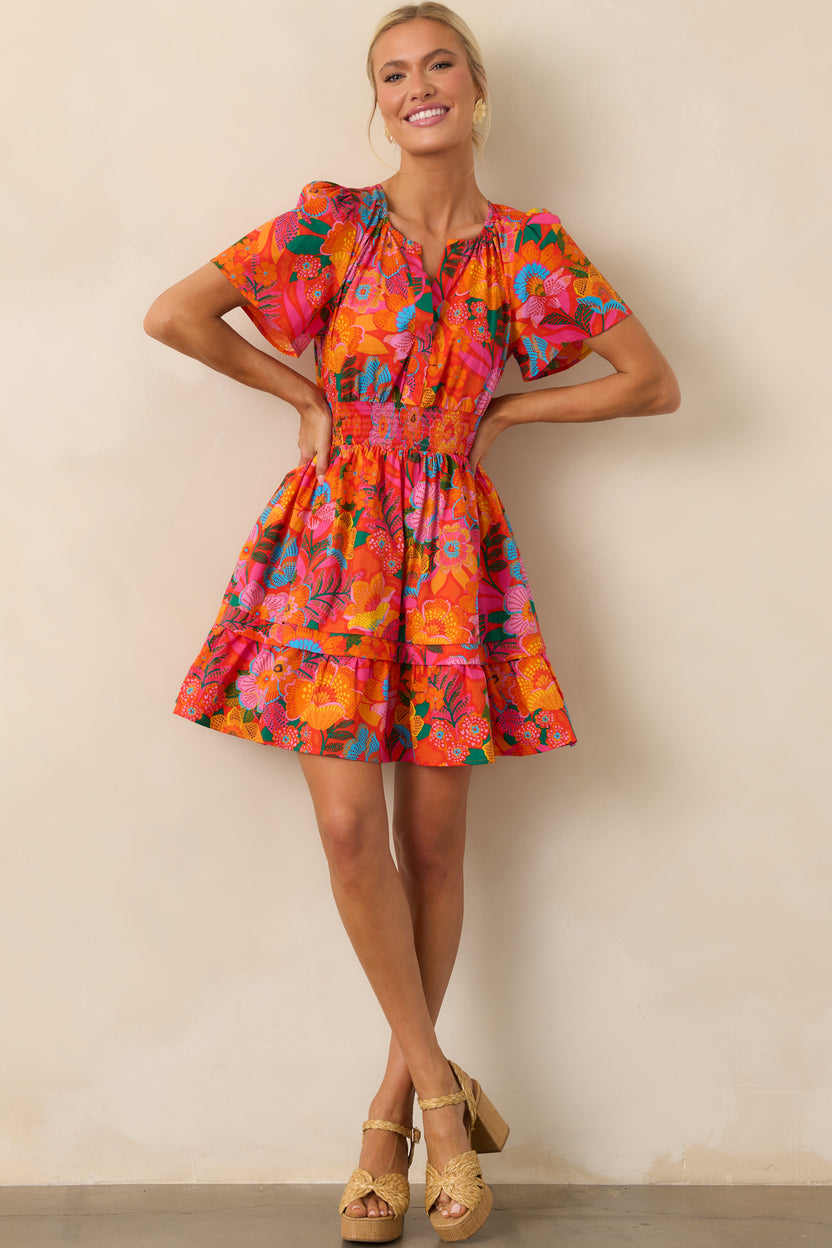 Short Sleeve Wrap Dress Orange