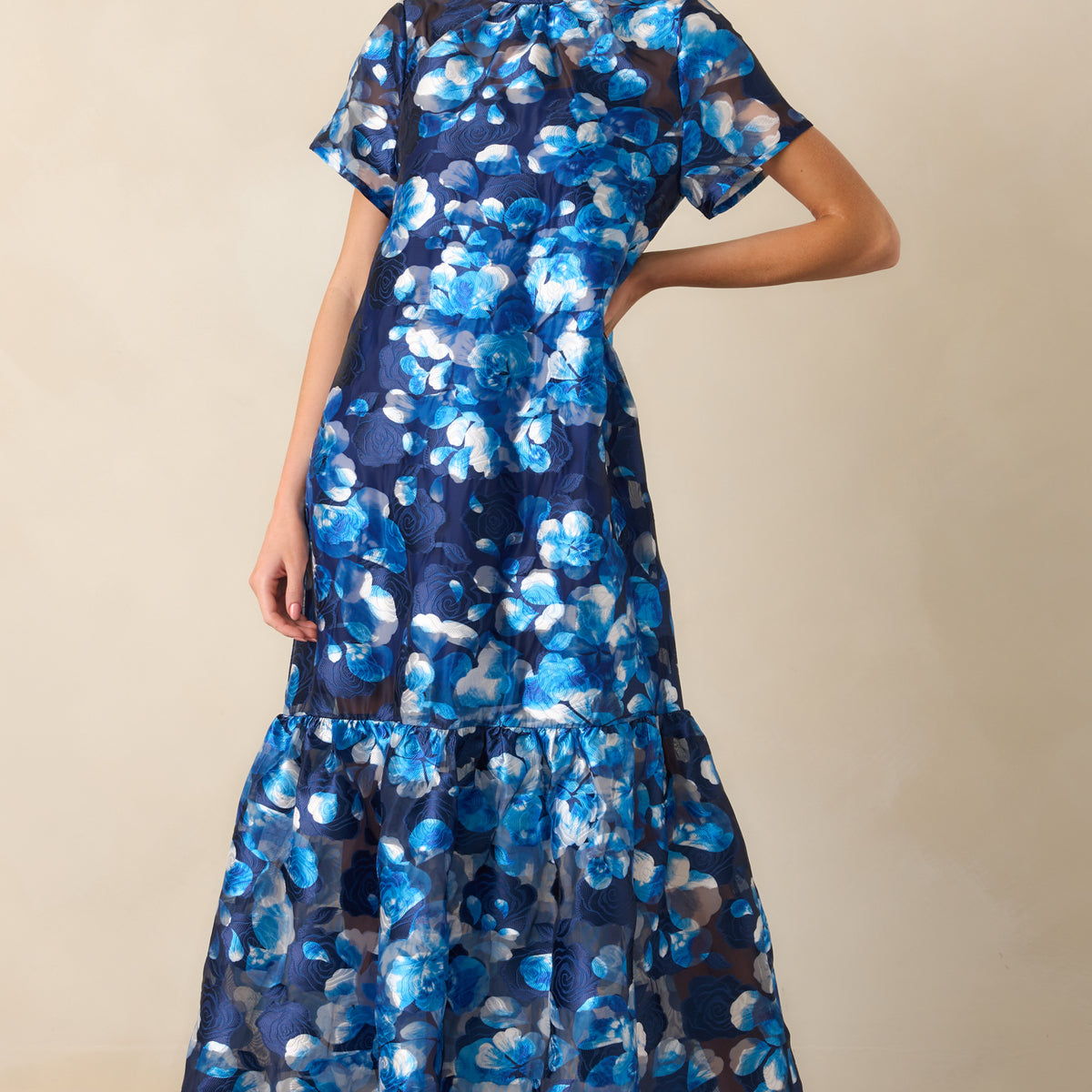 Blue Floral Jacquard Maxi Dress - All Dresses | Red Dress