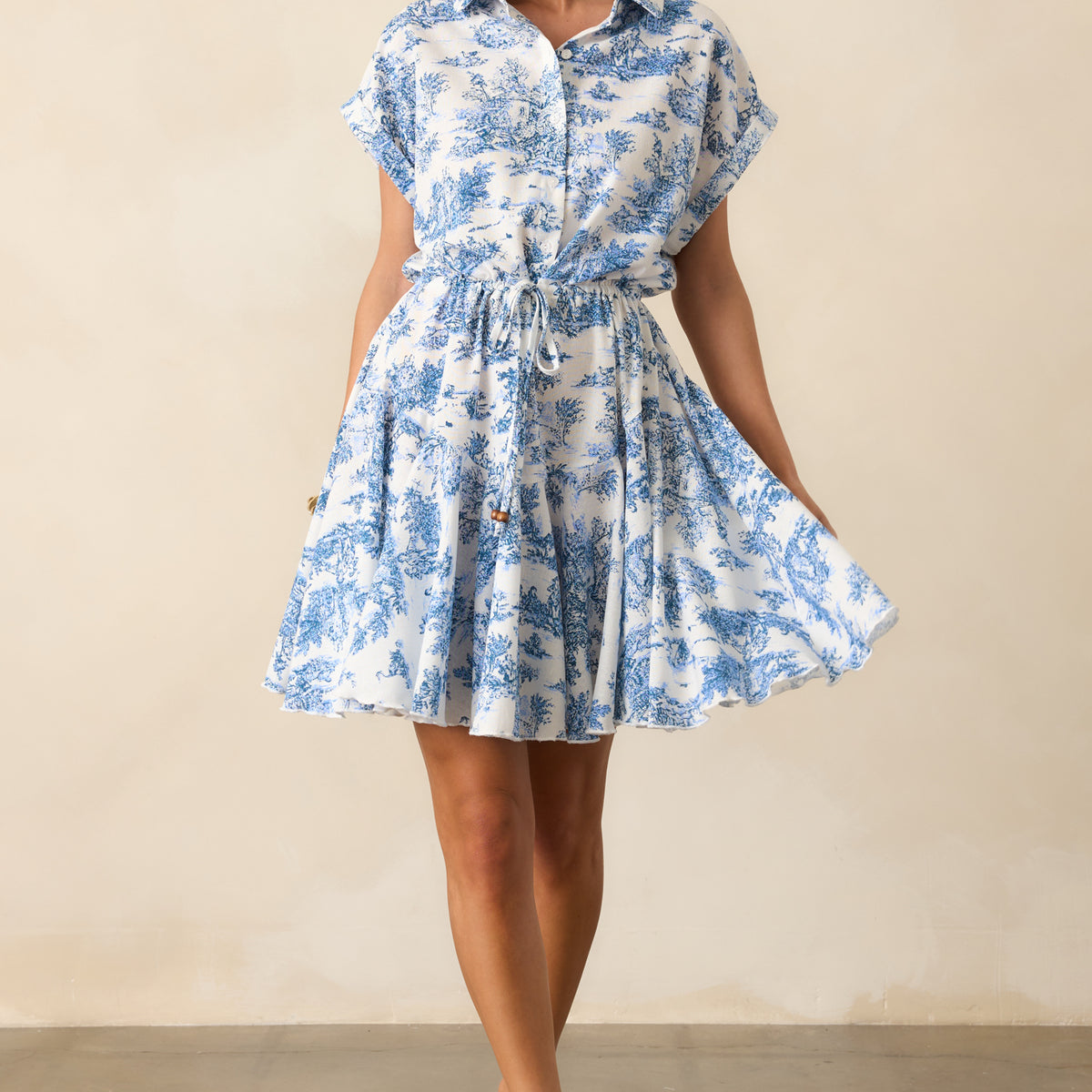 blue and white toile dress Fae in Brocade | Jacquard Mini Dress 55% Linen Natural Beauty White & Blue