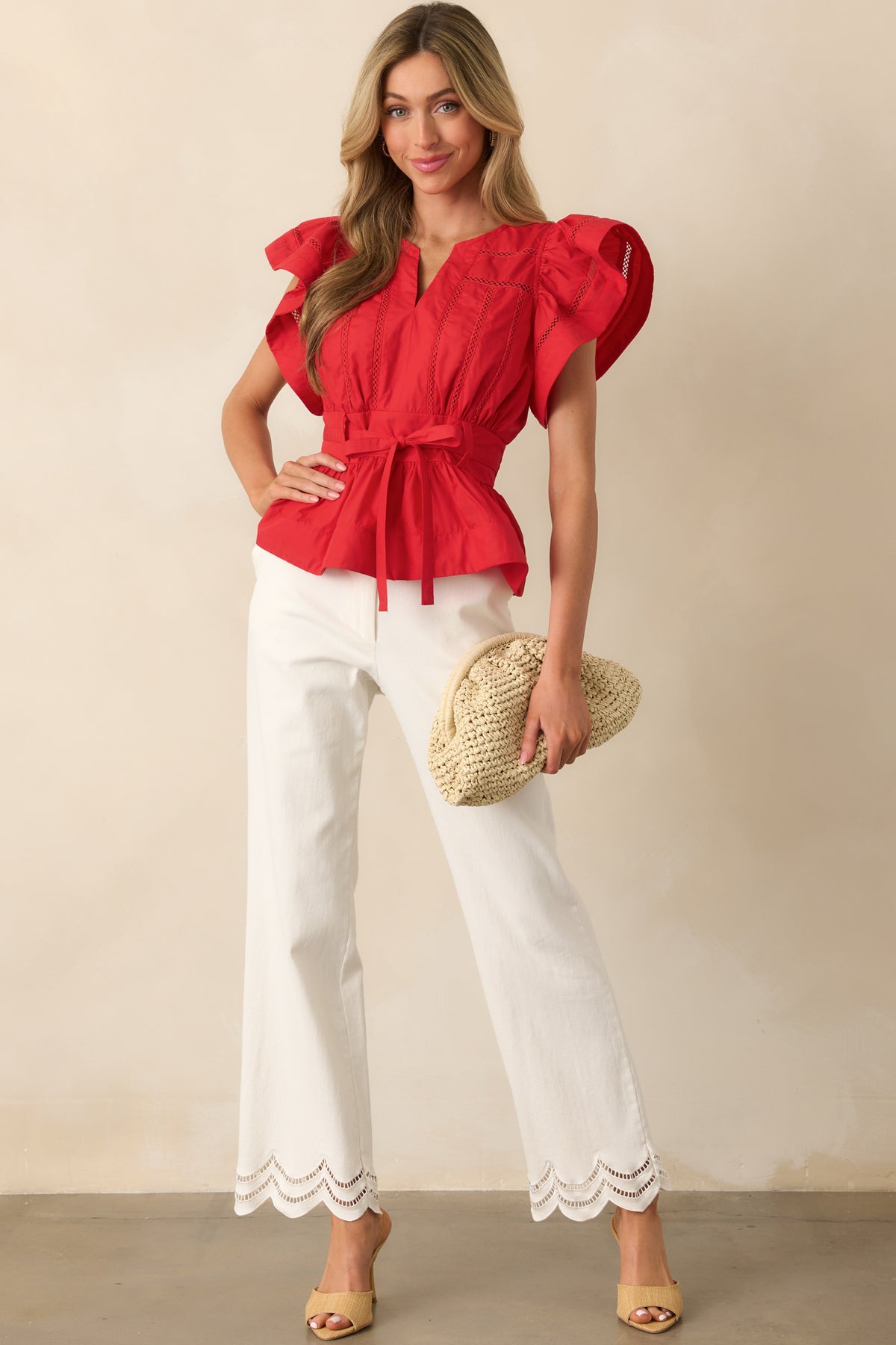 Scallop Hem Wide Leg Pants - White main image 0