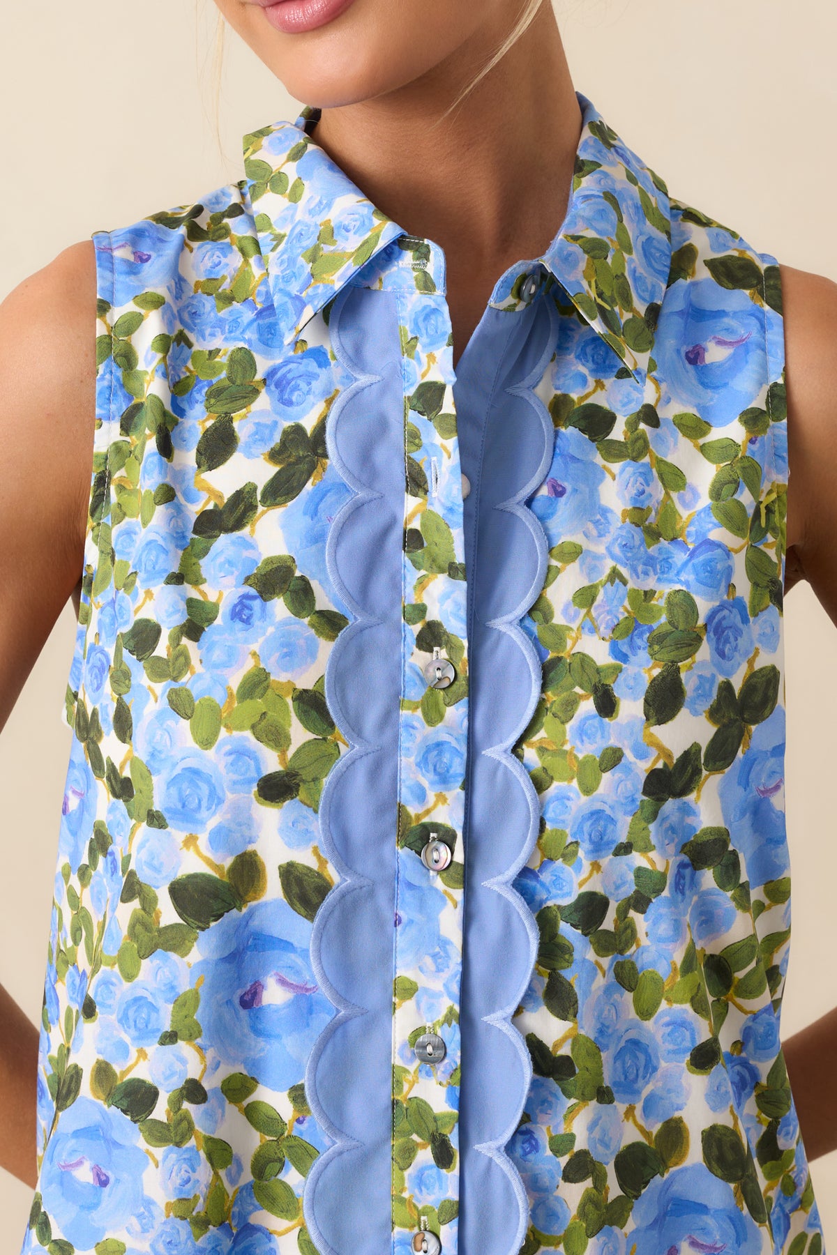 Blue Floral Cotton Mini Dress - Shirt Dresses | Red Dress