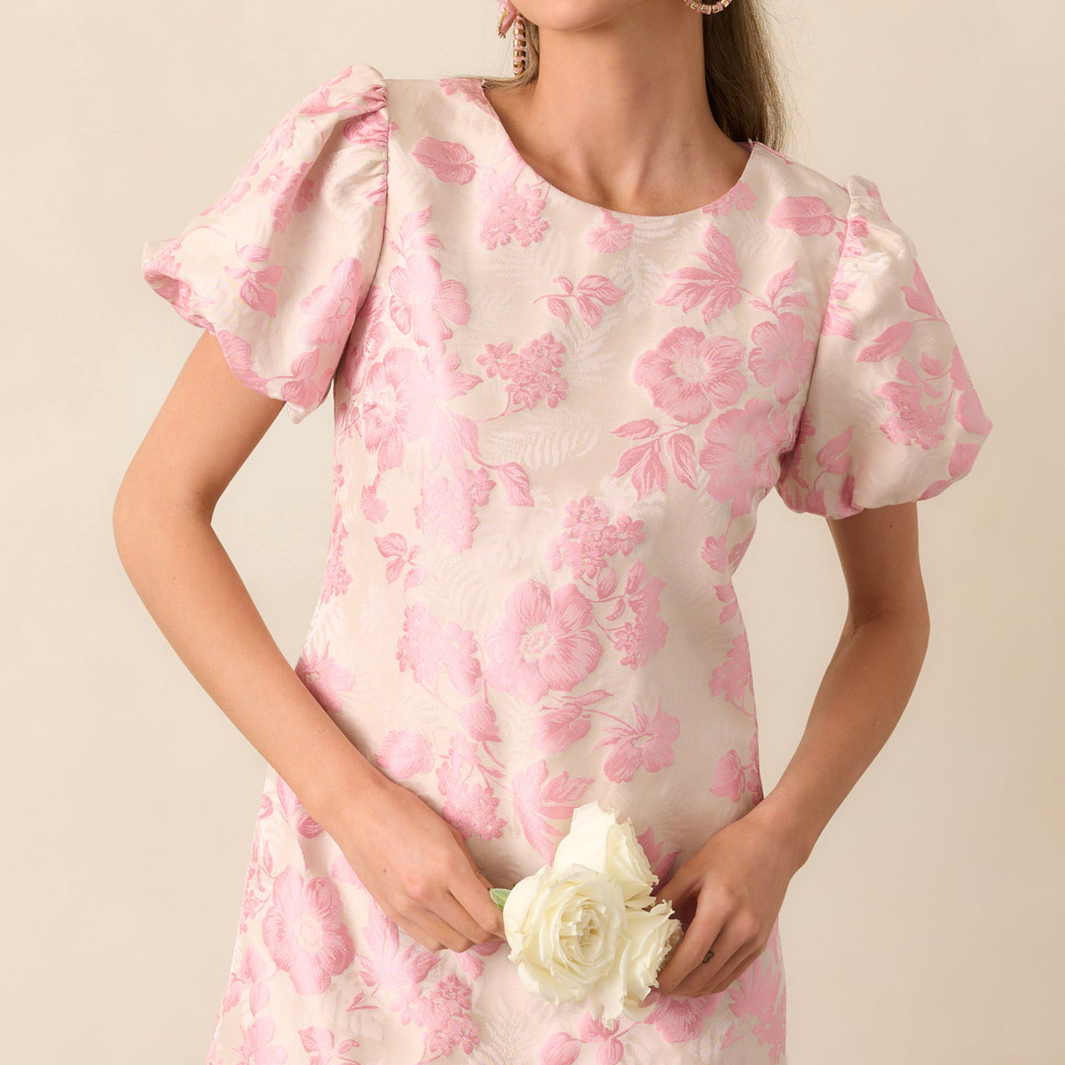 Light Pink Floral Jacquard Mini Dress - All Dresses | Red Dress