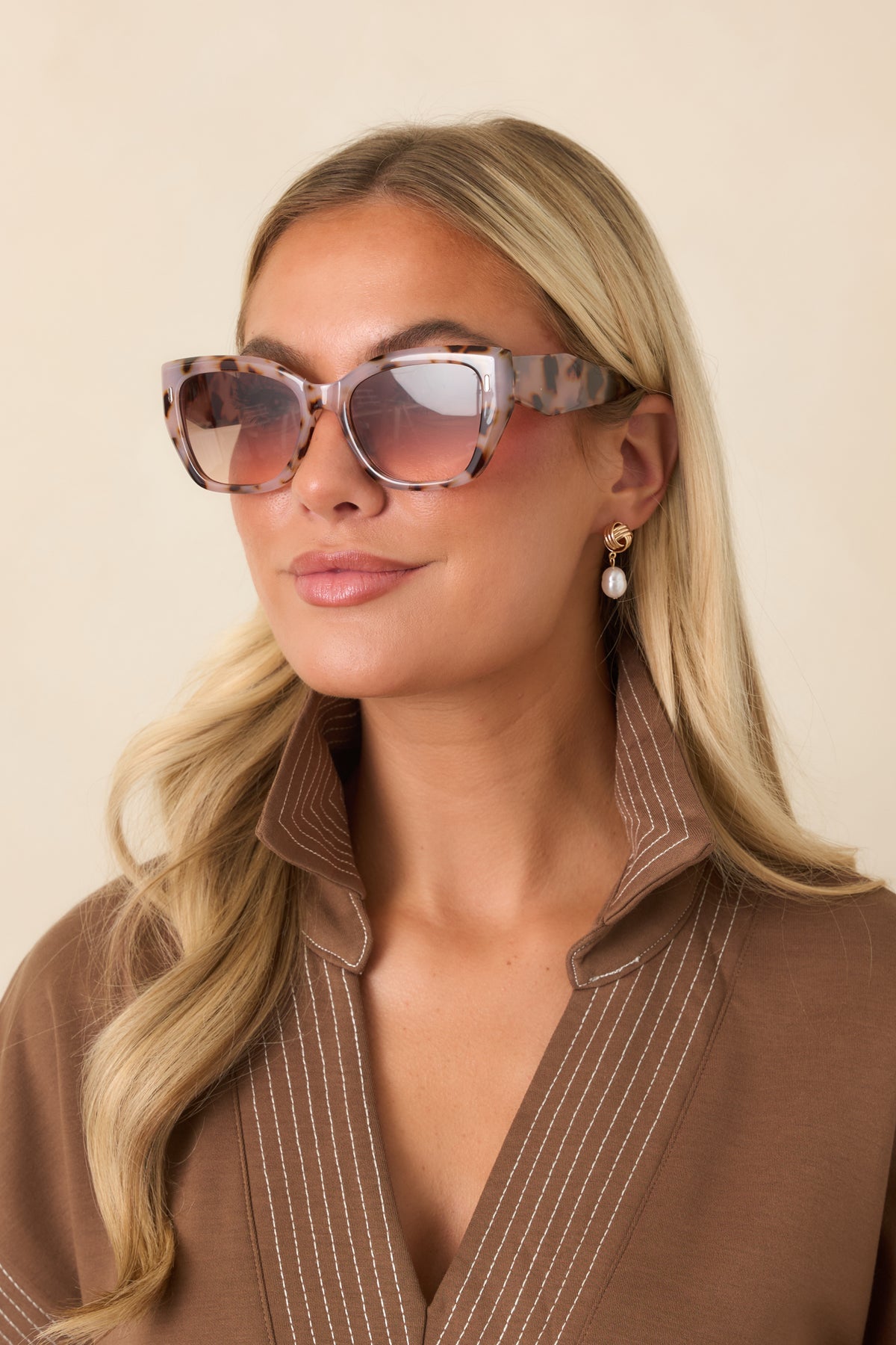 I See Your Point Blush Tortoise Oversized Cat-Eye Sunglasses