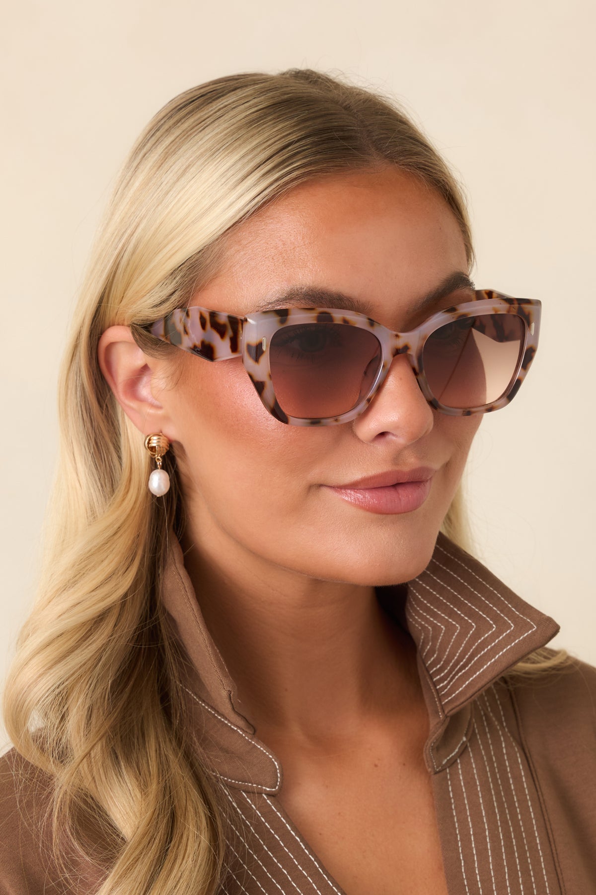 I See Your Point Blush Tortoise Oversized Cat-Eye Sunglasses