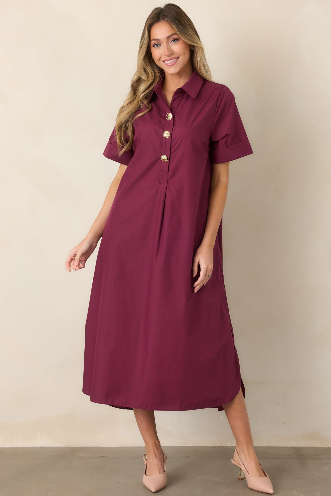 Read the Signs Wine Red Short Sleeve Maxi Dress