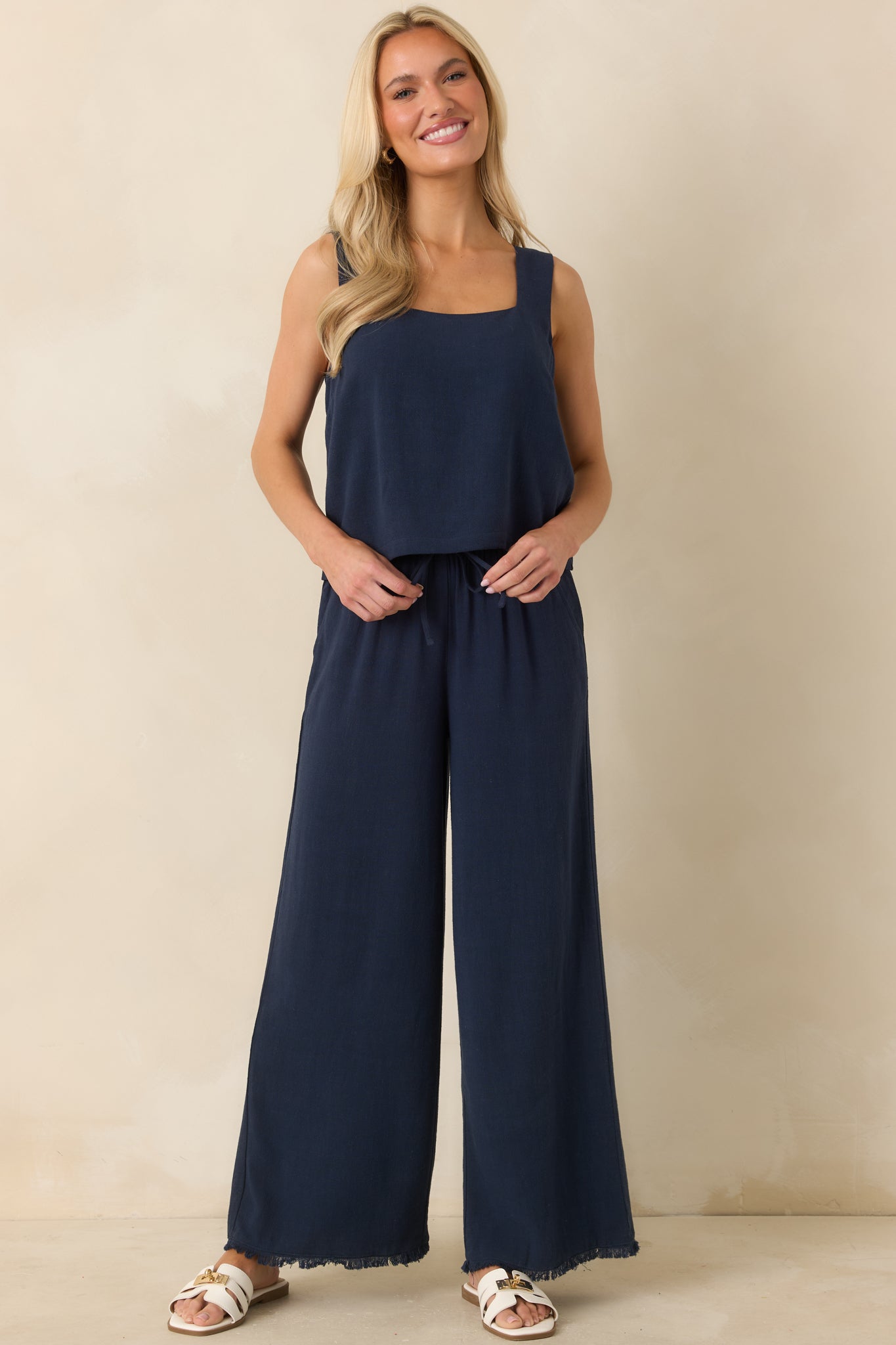 Z Supply Soren Navy Blue Linen Pants | Red Dress