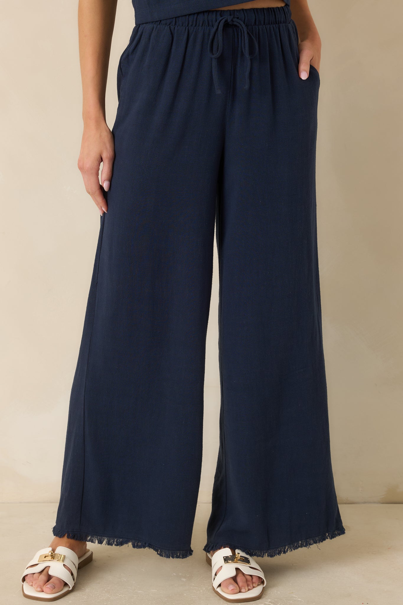 Z Supply Soren Navy Blue Linen Pants | Red Dress