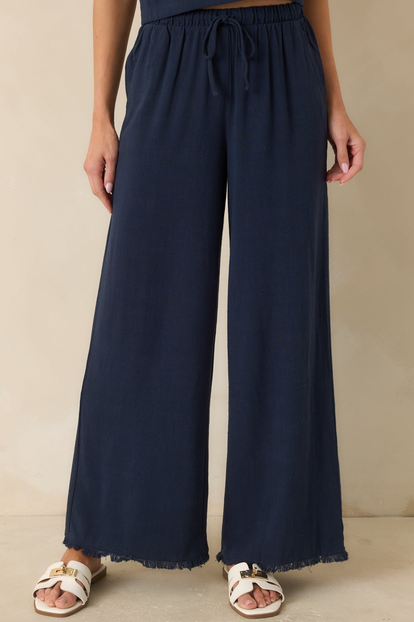 Z Supply Soren Navy Blue Linen Pants | Red Dress
