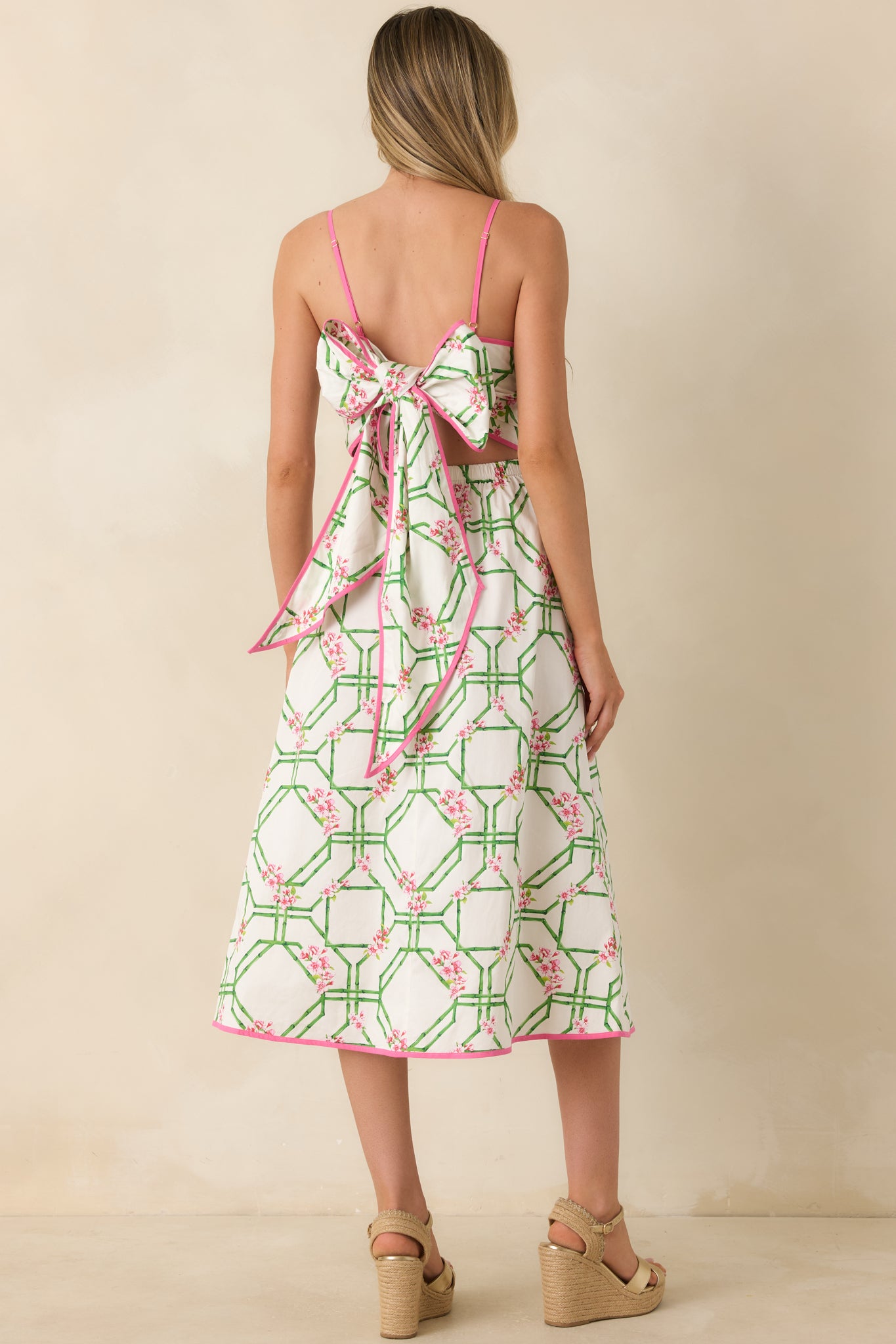 Women's Miriam White Multi Floral Trellis Cotton Midi Dress | Size: M