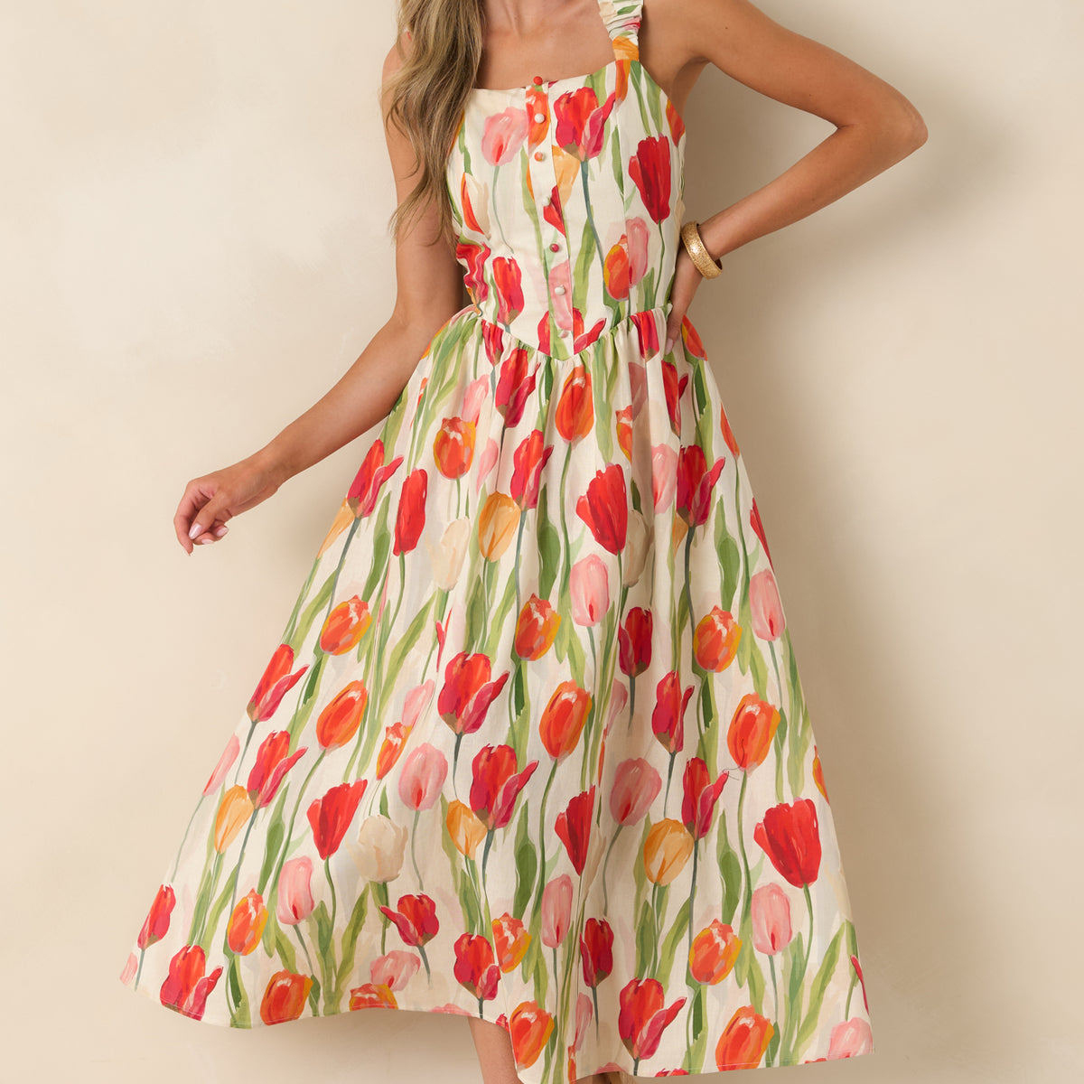 dress forum linen blend floral midi dress Floral Linen Blend Midi Dress (Women)
