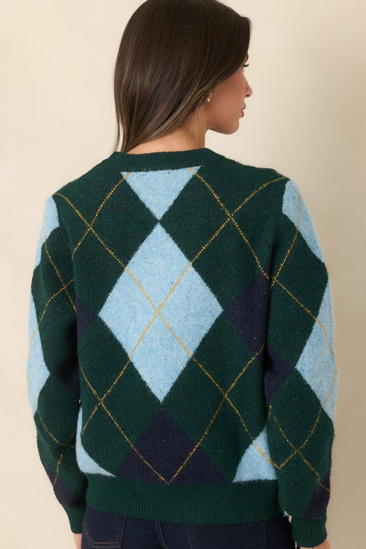 It All Checks Out Hunter Green Multi Argyle Crewneck Sweater