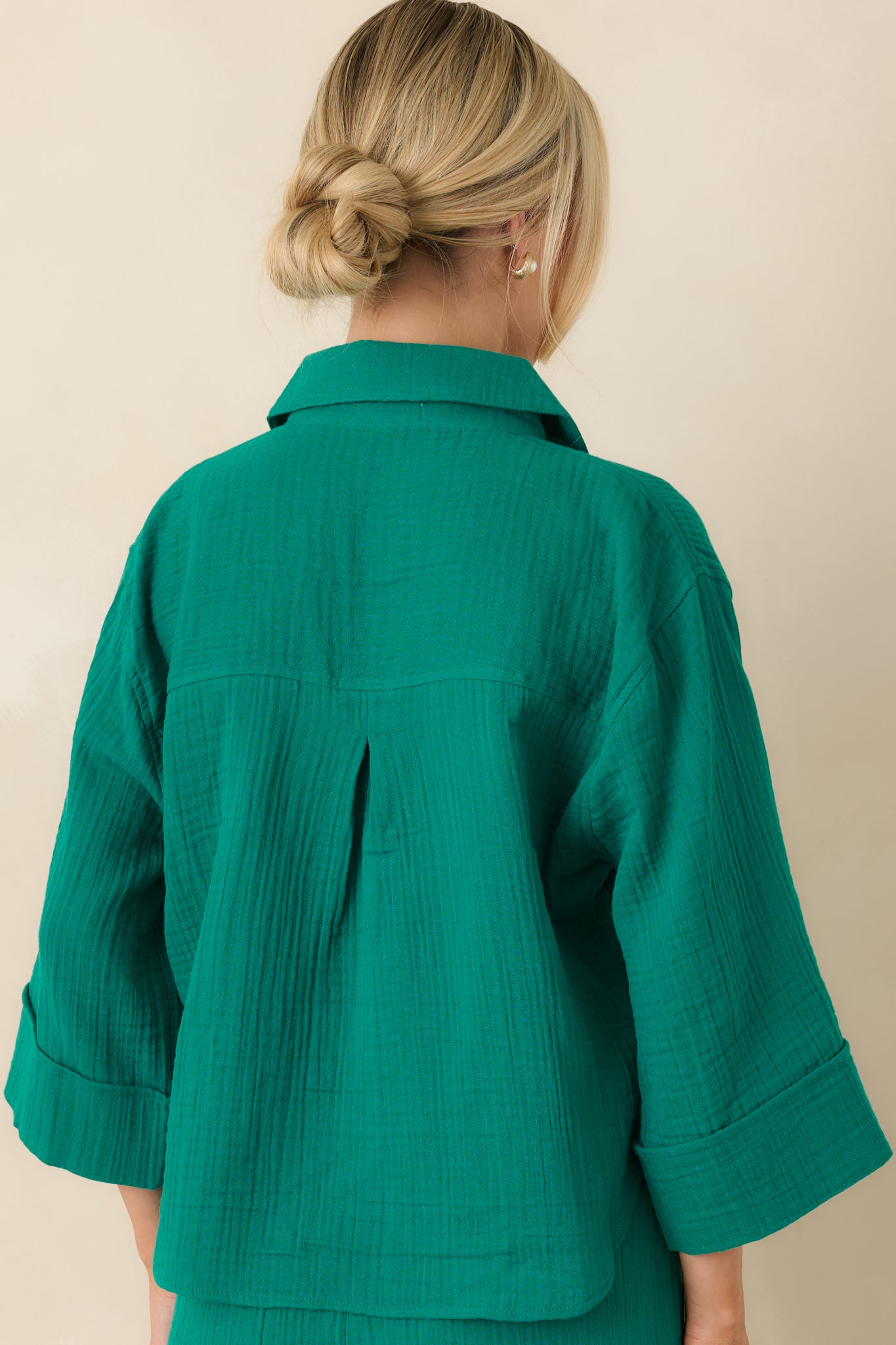 Z Supply Helena Rainforest Green Cotton Gauze Button Up | Red Dress