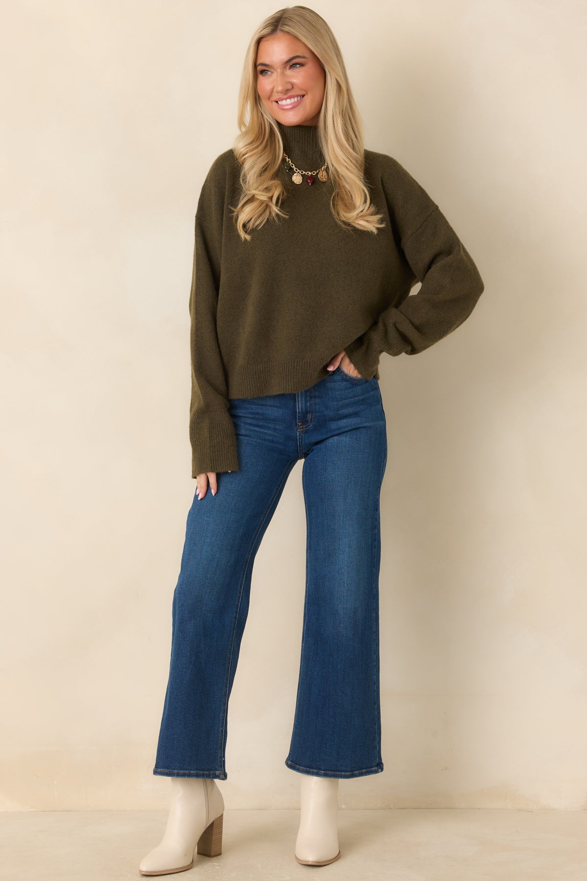 The Day Can Wait Olive Green Mock Neck Knit Sweater