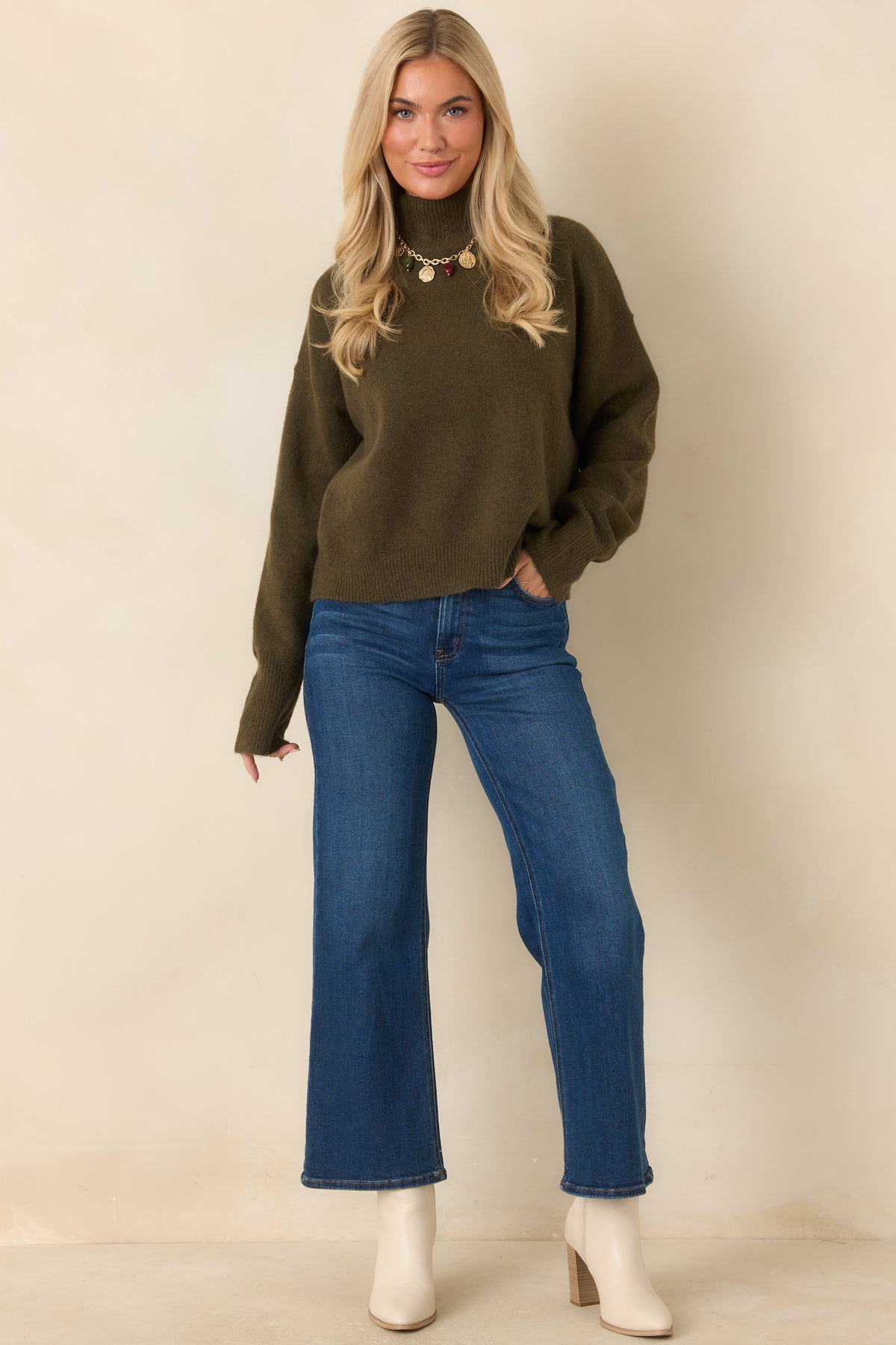 The Day Can Wait Olive Green Mock Neck Knit Sweater