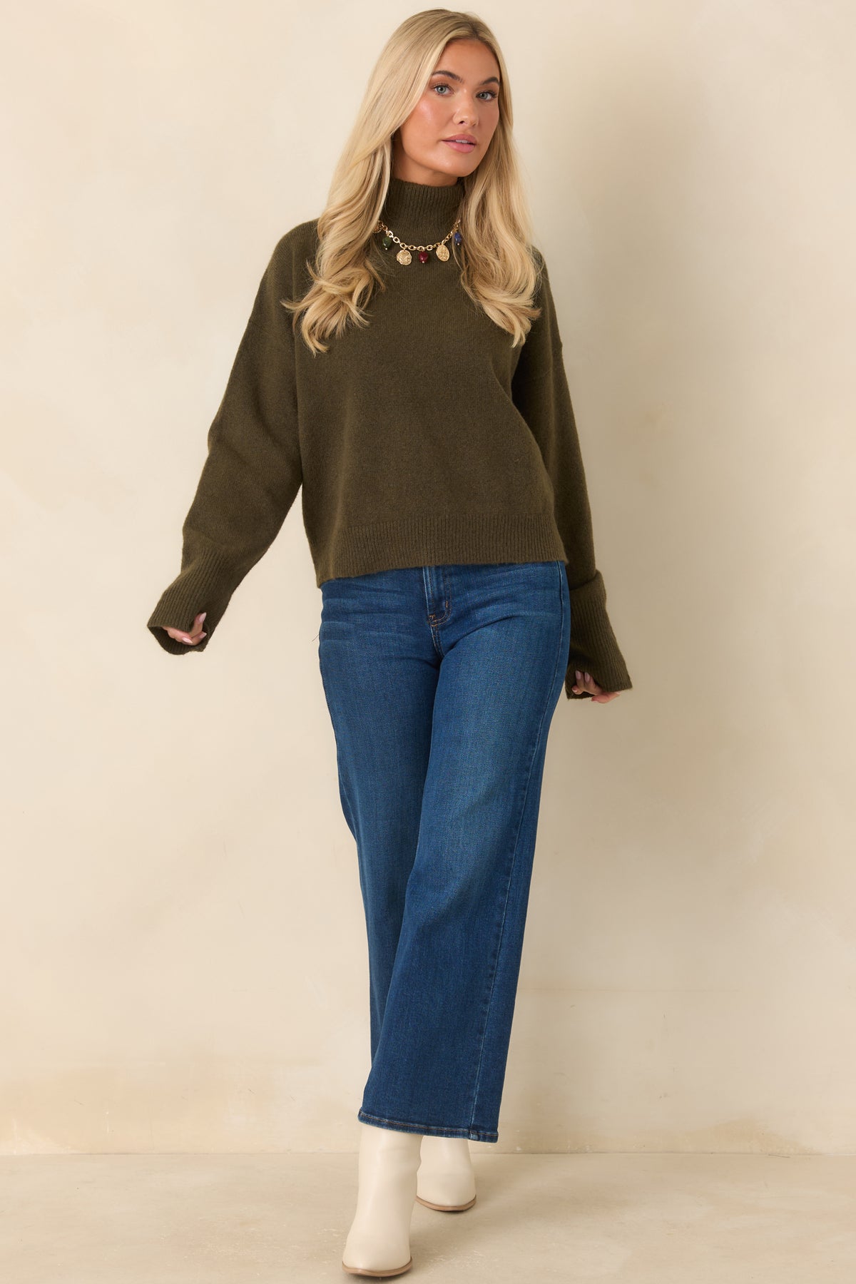 The Day Can Wait Olive Green Mock Neck Knit Sweater