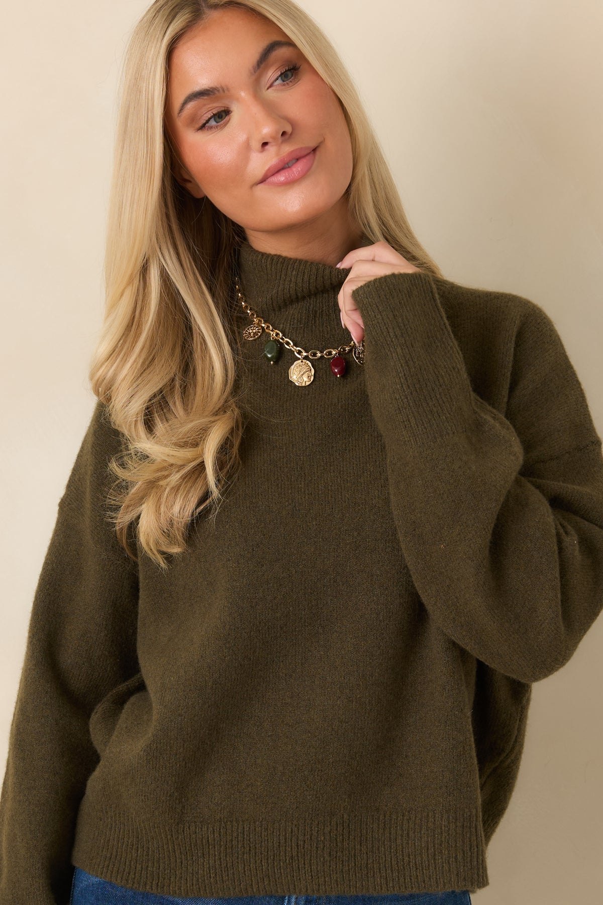 The Day Can Wait Olive Green Mock Neck Knit Sweater