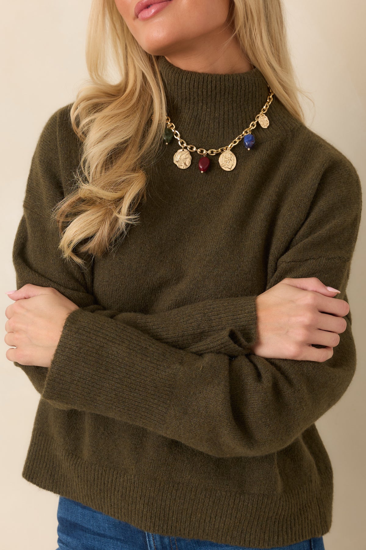 The Day Can Wait Olive Green Mock Neck Knit Sweater