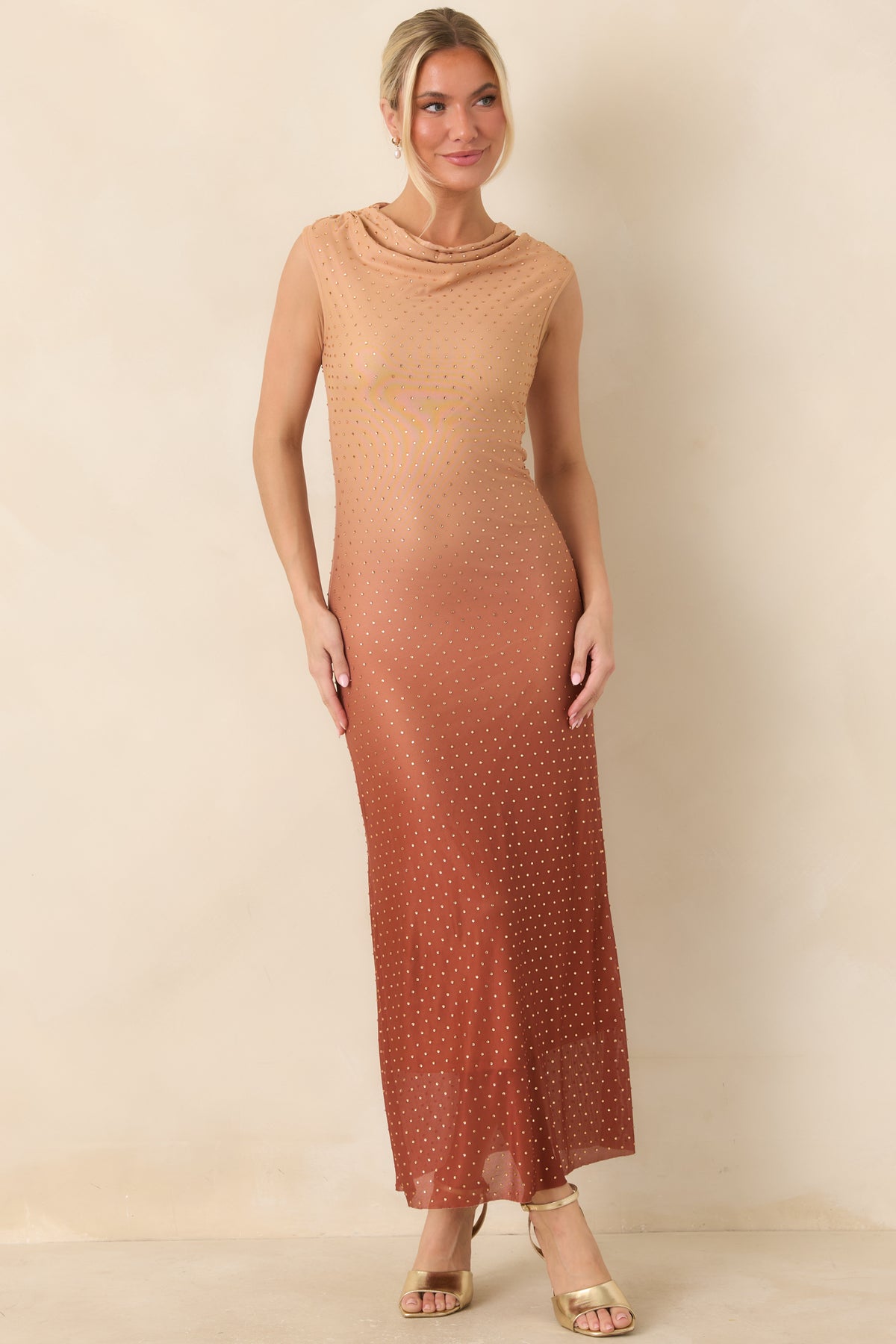 In the Last Light Rust Ombré Rhinestone Maxi Dress