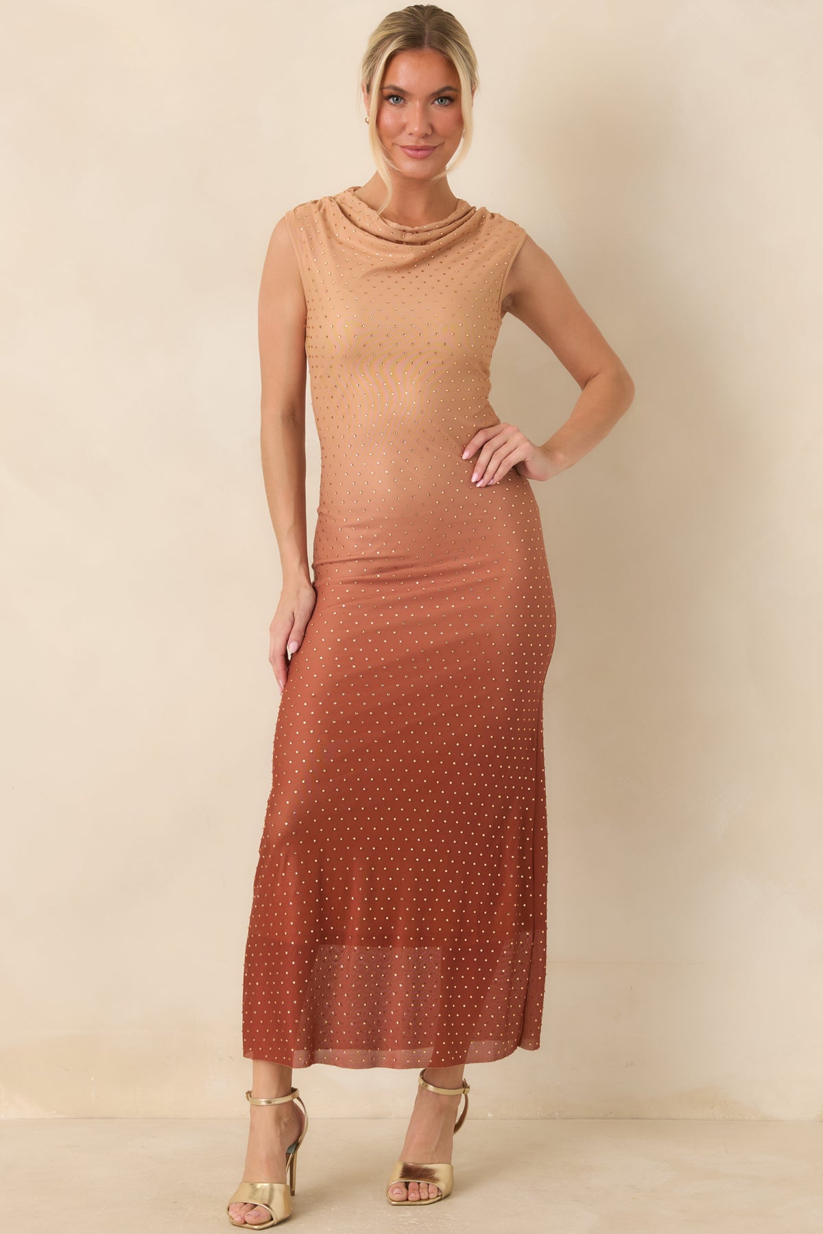 In the Last Light Rust Ombré Rhinestone Maxi Dress