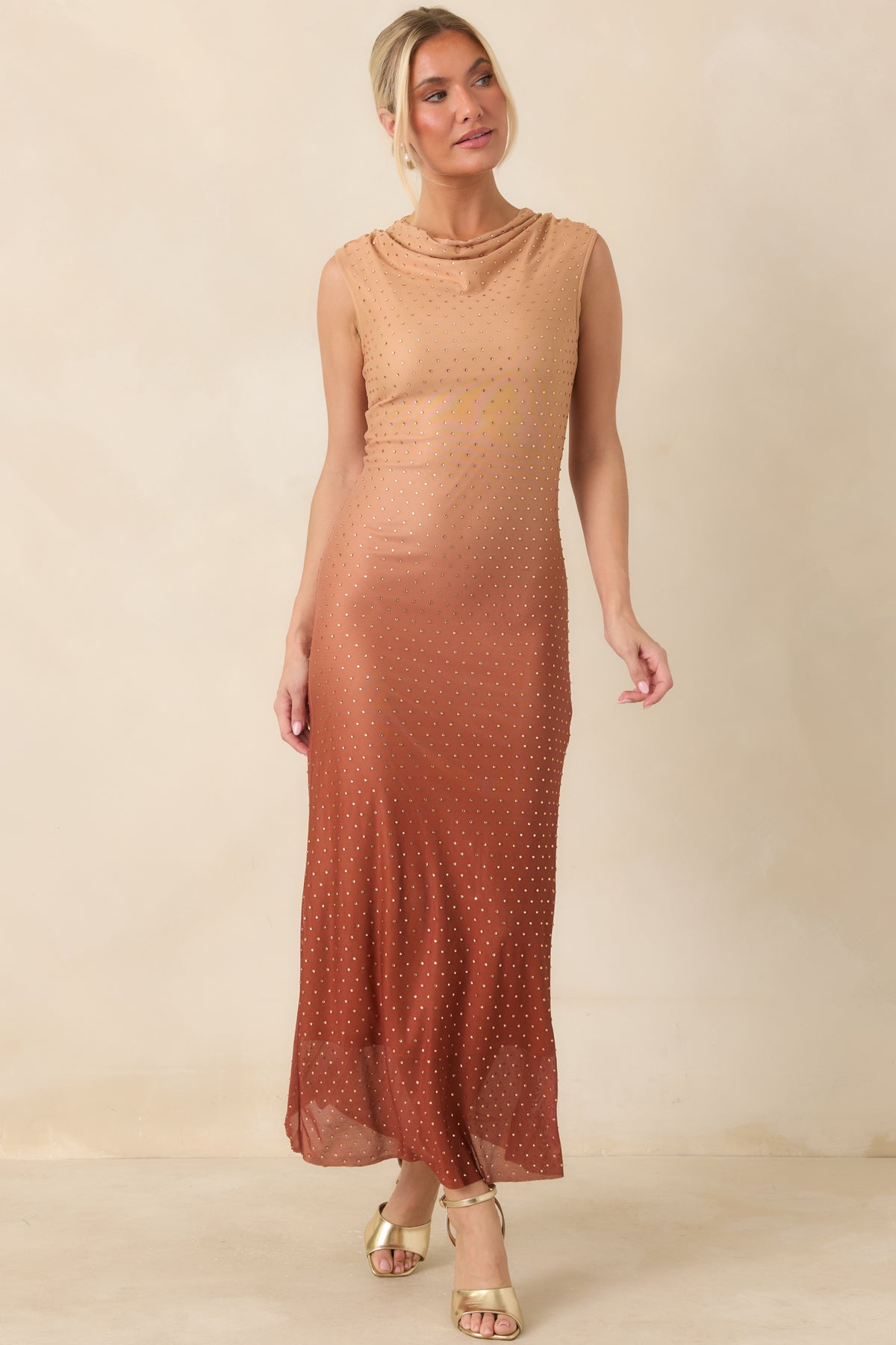 In the Last Light Rust Ombré Rhinestone Maxi Dress