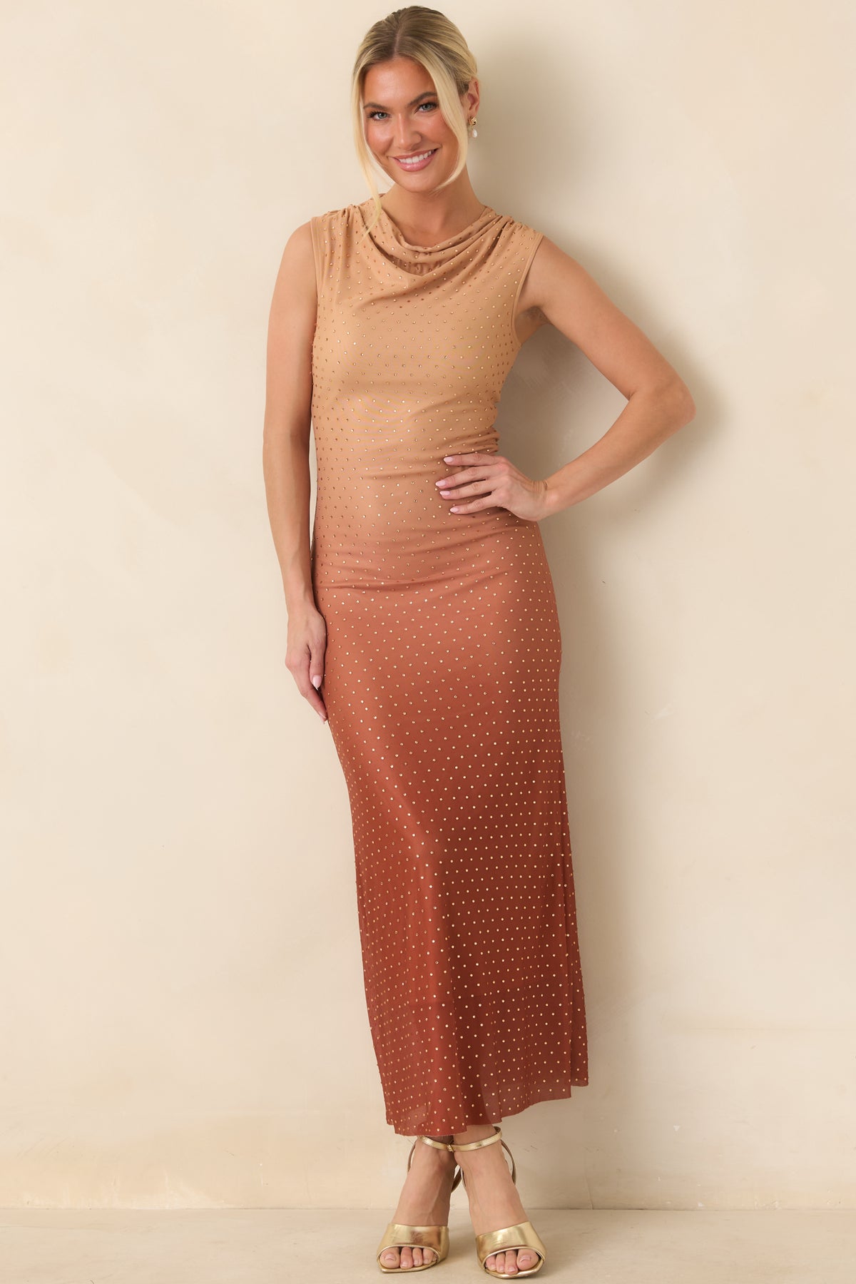In the Last Light Rust Ombré Rhinestone Maxi Dress