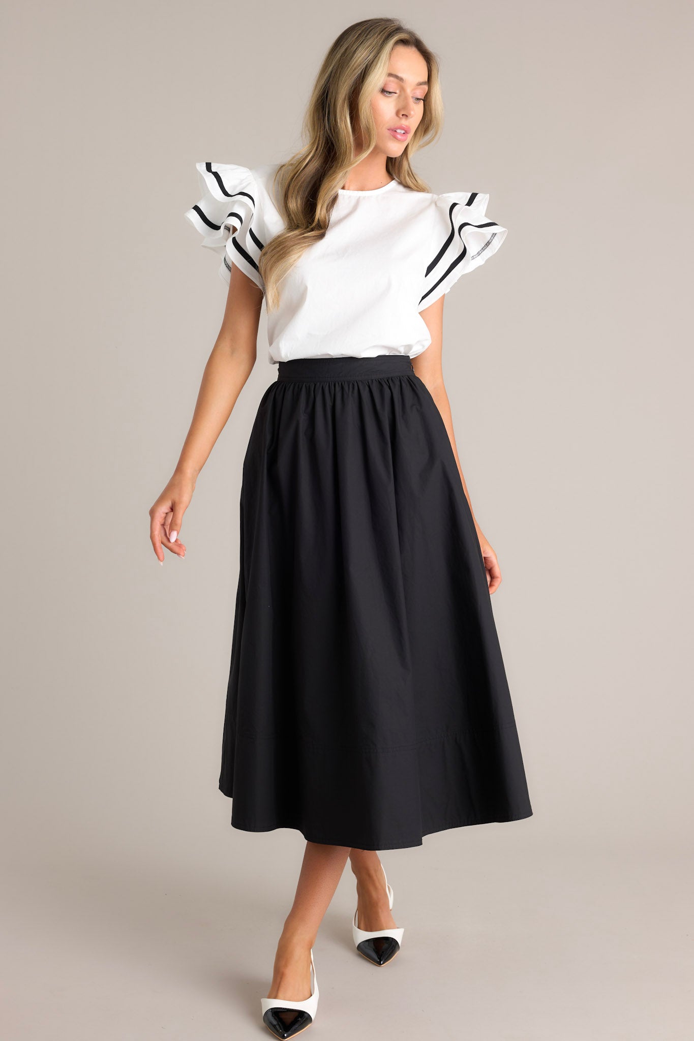 COTTON MIDI SKIRT FRILL_BLACK main image 1
