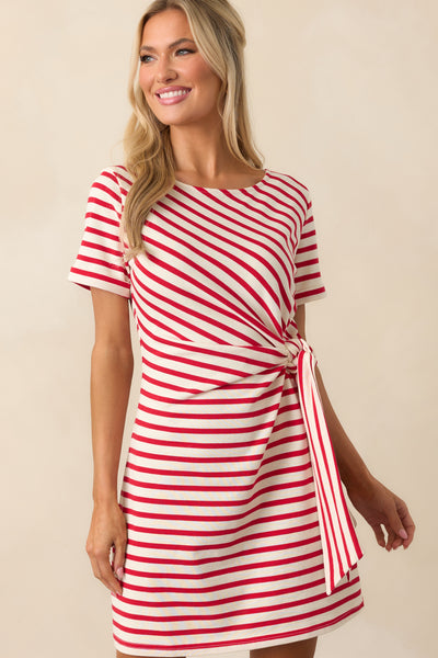 Red Stripe Tie-Waist Mini Dress - The Cotton Shop