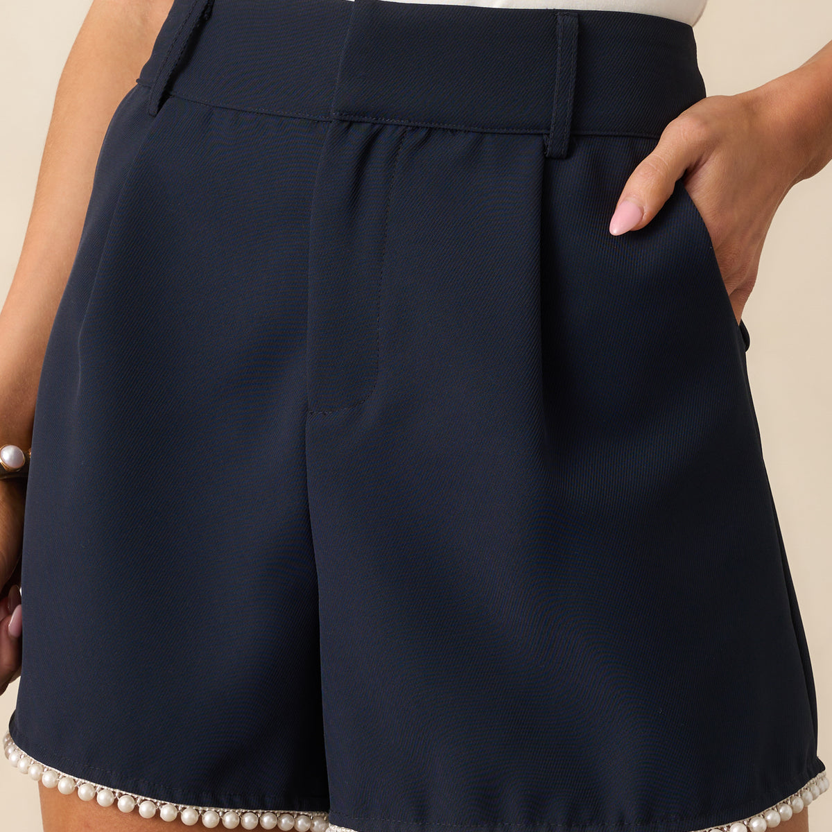 knee length dresses for ladies Tide Time Embroidered Navy Shorts | Trendy Women's Shorts main image 1
