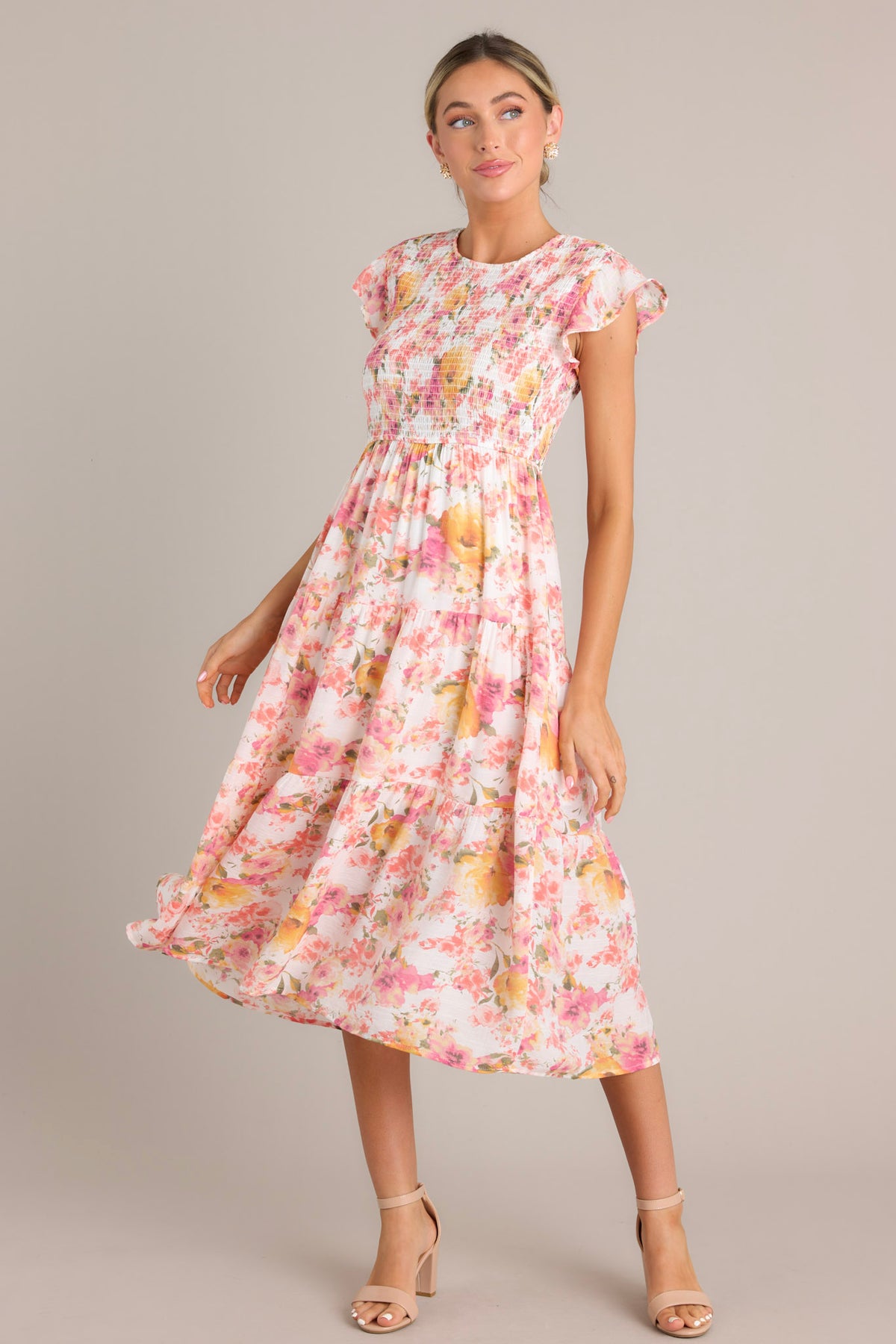 Mystic Pink Floral Elegance Midi Dress main image 0