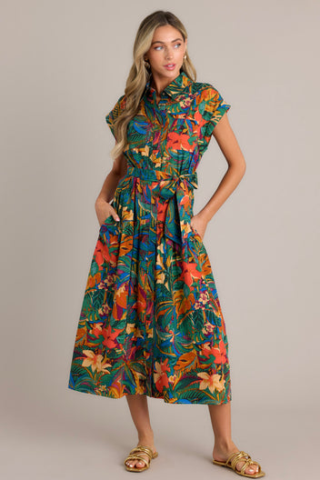 Tropical Print Button-Front Shirt Dress main image 0
