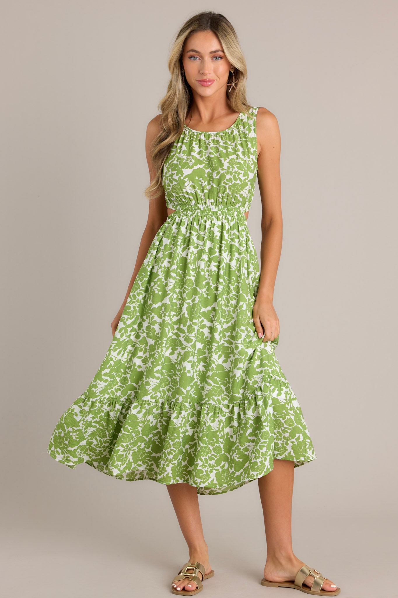 Green Floral Cutout Midi Dress - All Dresses | Red Dress Green Floral Cutout Midi Dress - All Dresses | Red Dress
