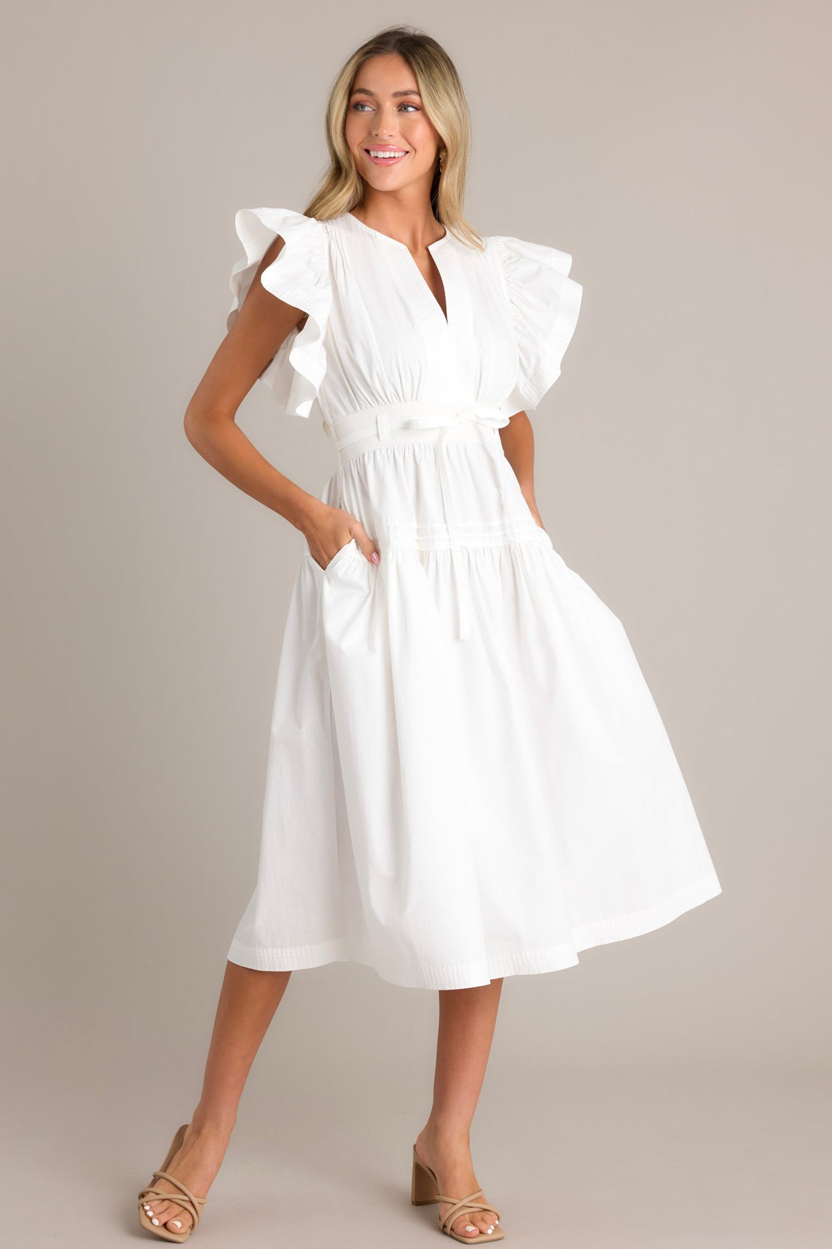 White 100% Cotton Midi Dress