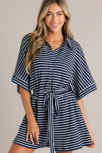Campbell Romper - Navy Twin Stripe