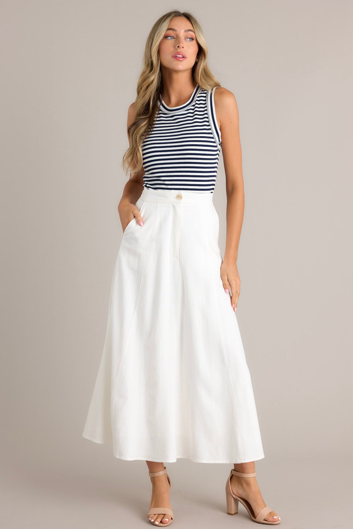 Tank maxi Dress With Scoop Neck In Navy With White Stripes main image 0