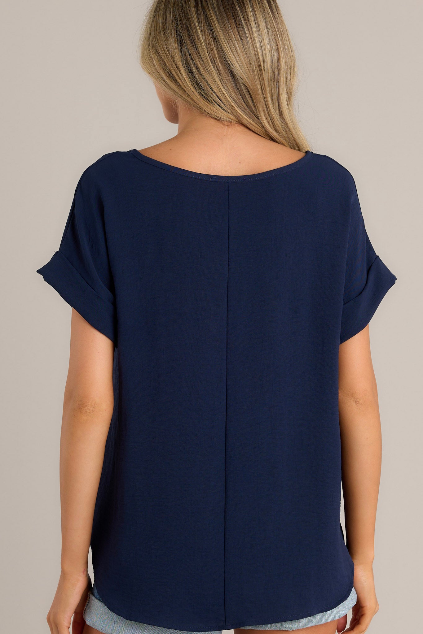 Corded Rib Oversized Short Sleeve Top (Lt Navy)