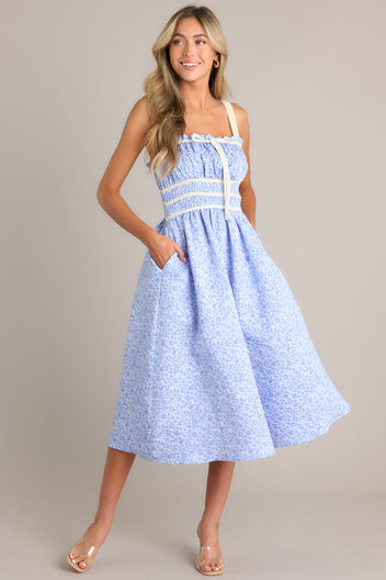 Floral Jacquard Midi Dress with Beaded Belt