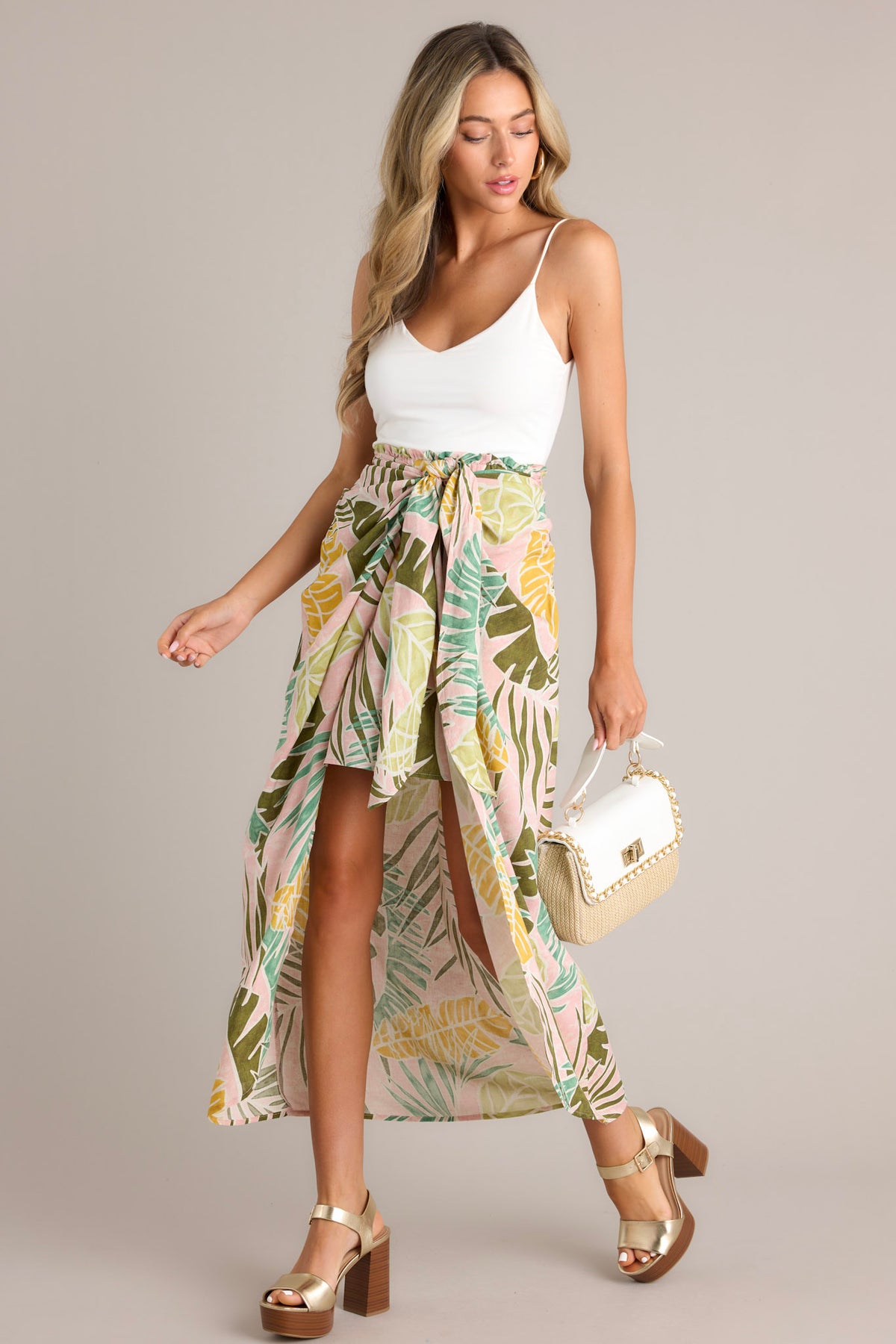 Silky Knit Tropical Print Wrap Dress