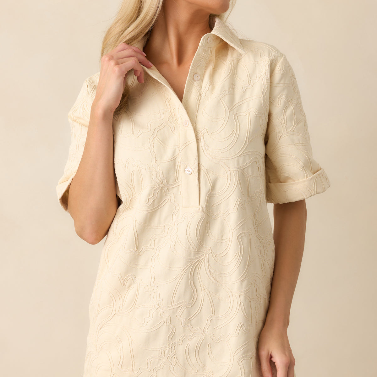 Ivory Floral Embroidered Cotton Denim Dress - Mini Dresses | Red Dress Ivory Floral Embroidered Cotton Denim Dress - Mini Dresses | Red Dress