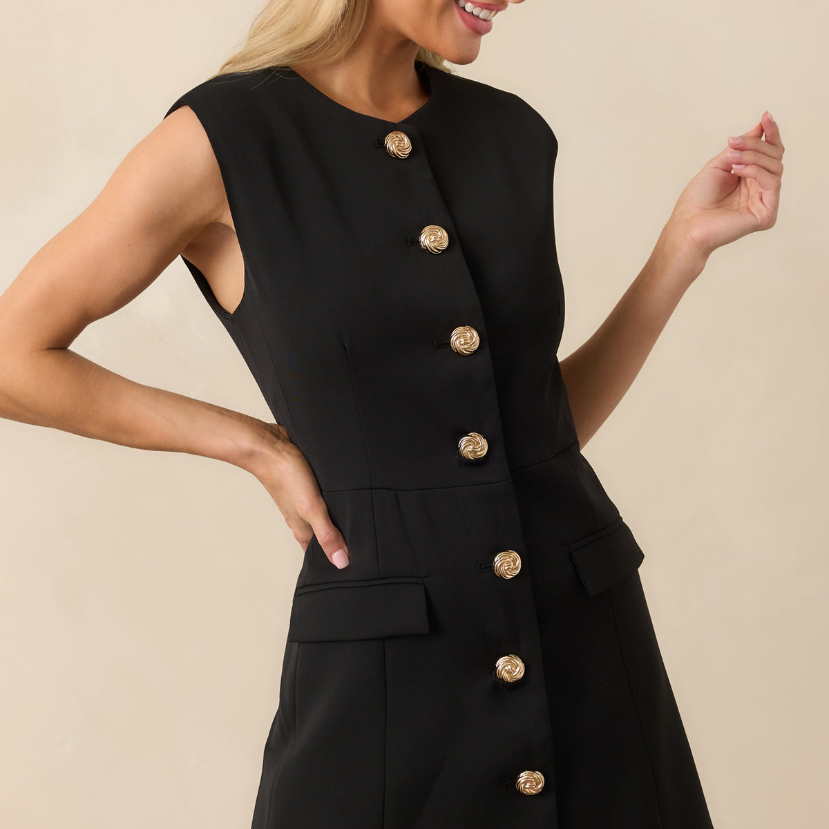 Black Sleeveless Tailored Mini Dress - Mini Dresses