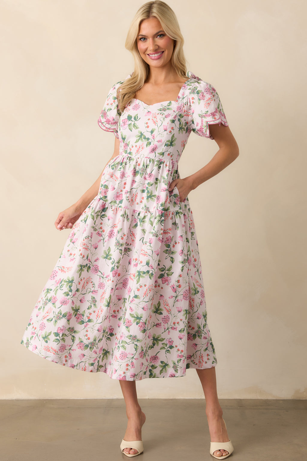 white and pink floral dress Light Print Cotton - Midi Dresses this dress is perfect Belt Size:42