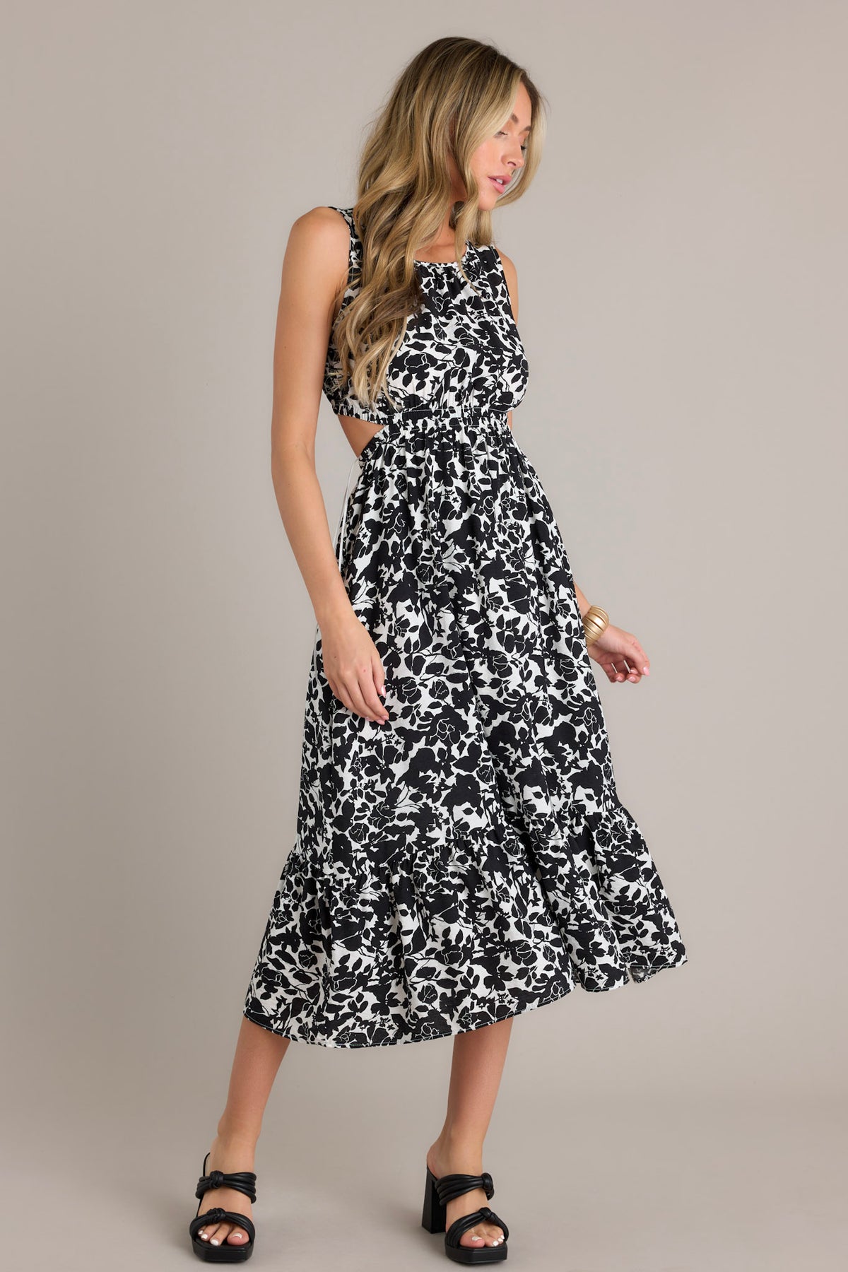 Black Floral Cutout Midi Dress - All Dresses | Red Dress
